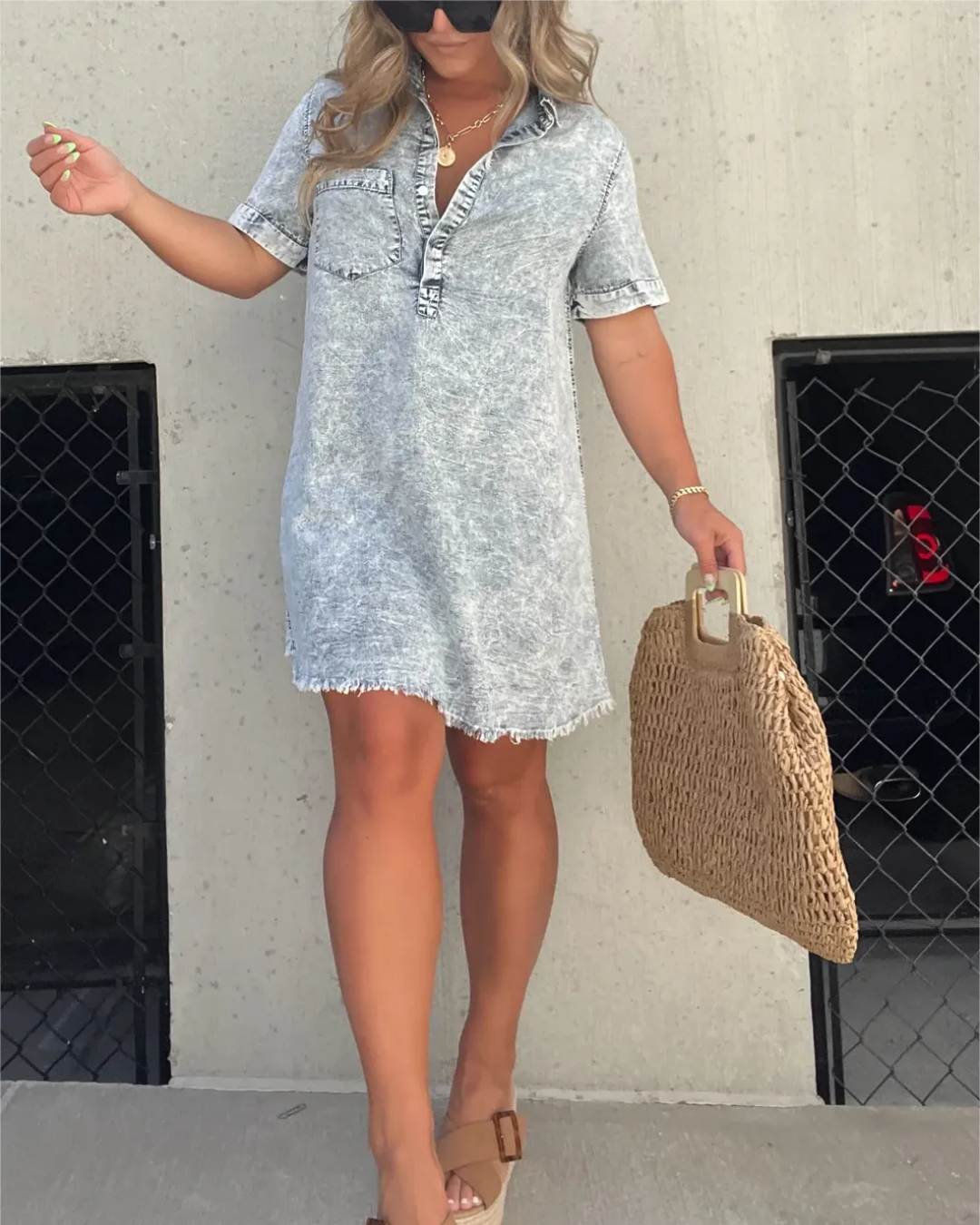 Vestido de camisa lavado para mulher