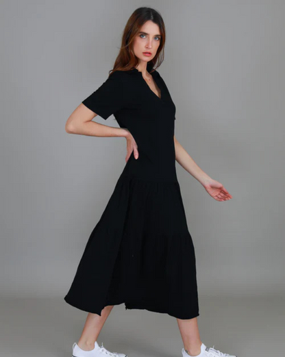 Vestido Comprido com Gola de Camisa e Estilo Solto