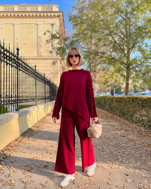 Conjunto de Calças Irregulares de Luxo com Gola Redonda