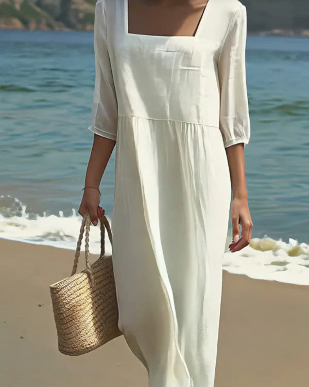 Vestido de linho casual para senhora