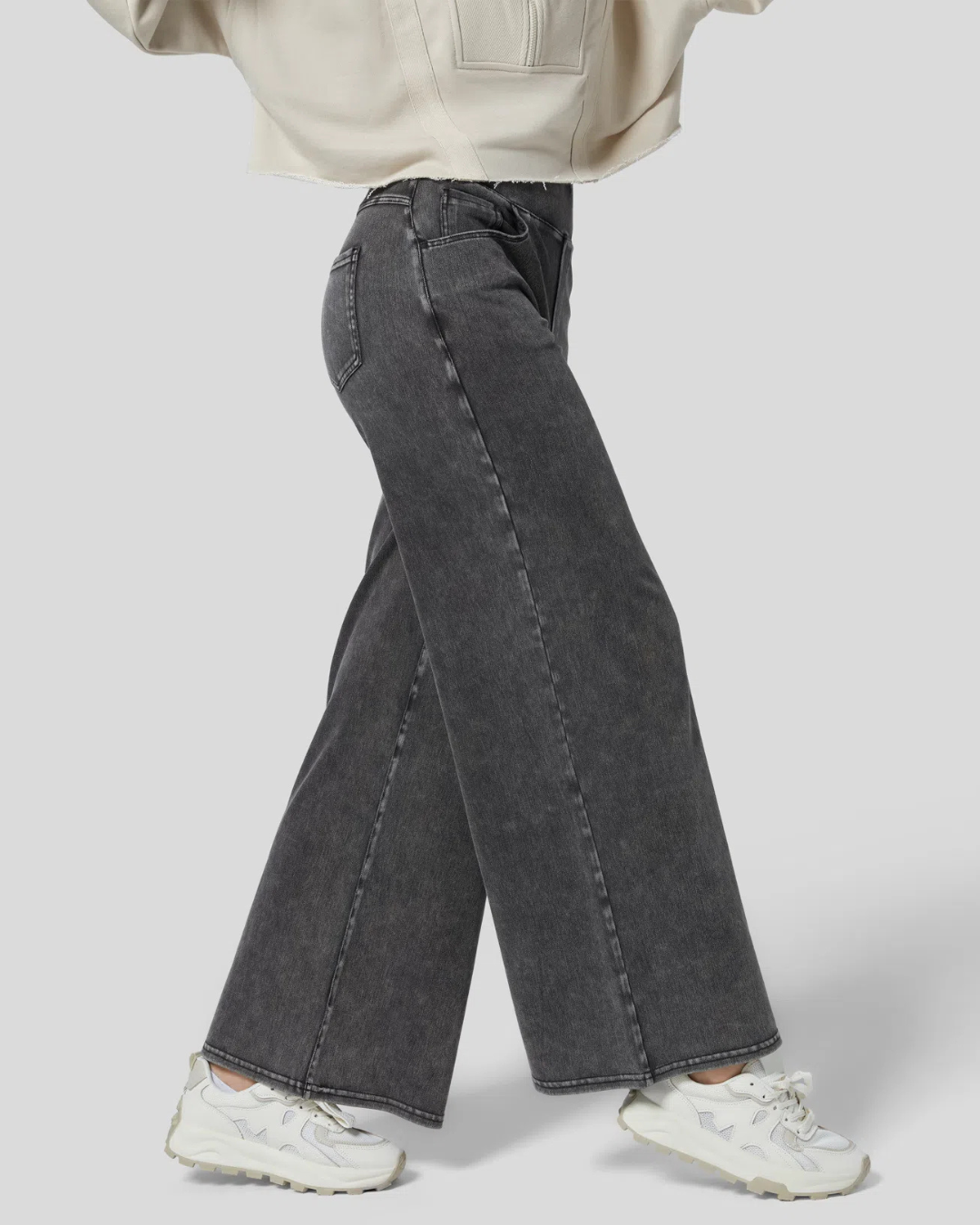 Calcas de Ganga Largas de Cintura Alta com Varios Bolsos para Mulher