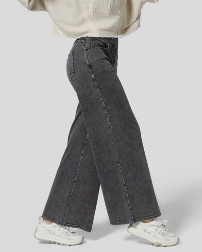 Calcas de Ganga Largas de Cintura Alta com Varios Bolsos para Mulher