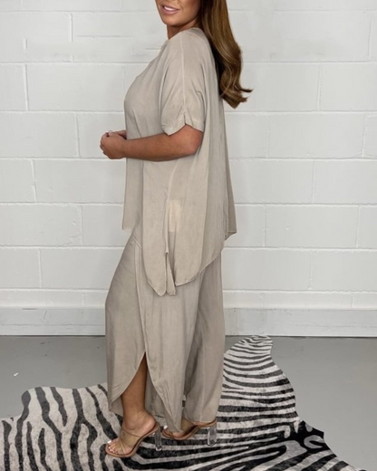 Conjunto de Duas Peças com Calças de Manga Comprida Lisas