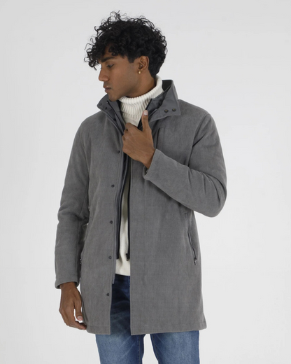 Casaco de Bombazina com Forro Acolchoado e Fecho de Correr