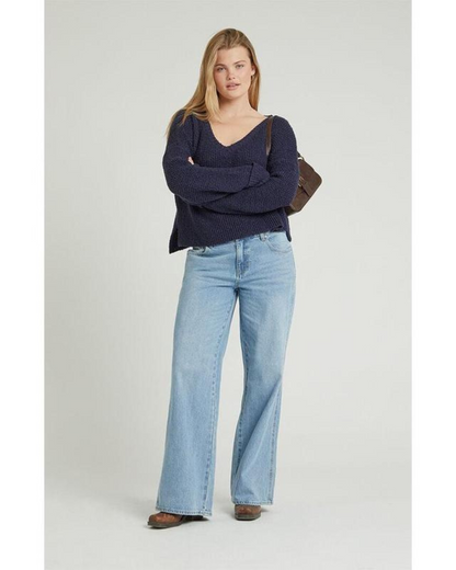 Calças de Ganga Largas de Cintura Baixa para Mulher