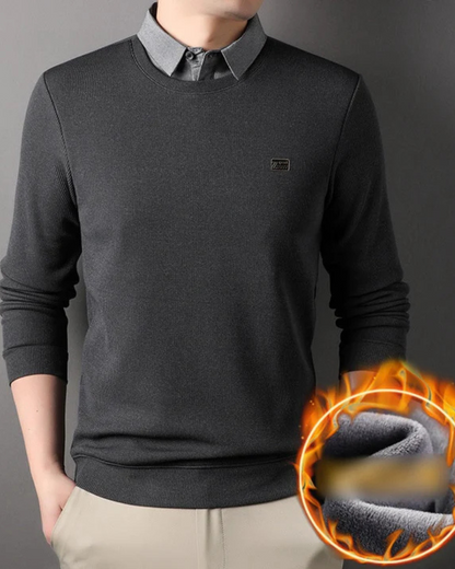 Camisa de Malha Quente de Duas Peças Sintética com Gola Redonda para Homem