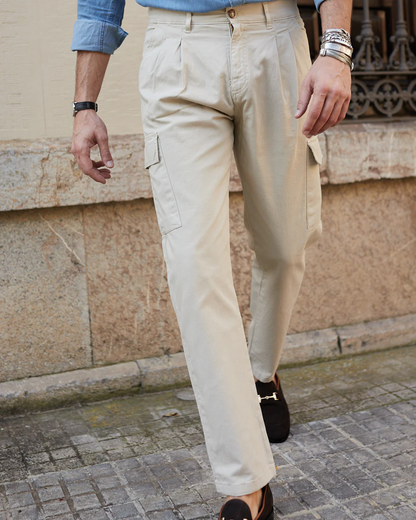 Calças Cargo de Linho de Algodão para Homem