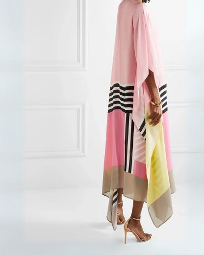 Vestido solto, elegante com estampado geométrico para mulher