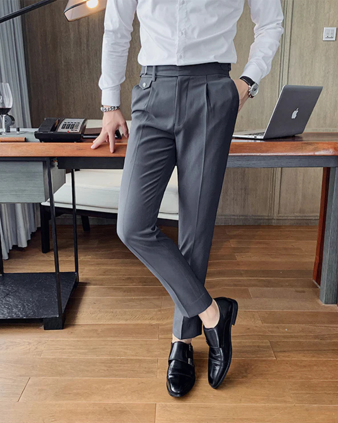 Calças de Vestir com Cintura Elástica e Tornozelo Ajustado para Homem