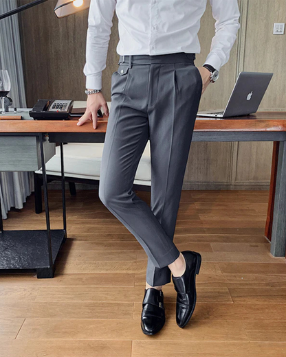 Calças de Vestir com Cintura Elástica e Tornozelo Ajustado para Homem