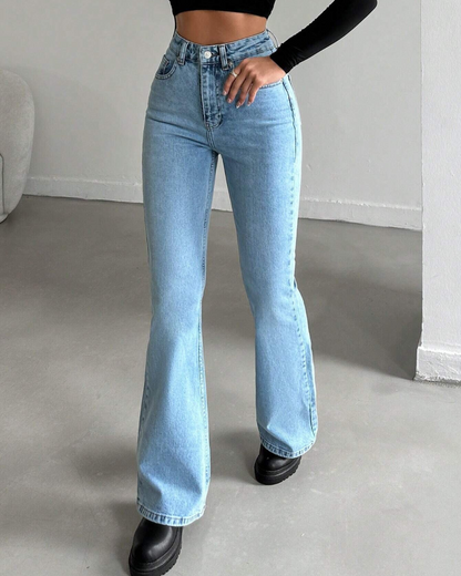 Calças de cintura subida com fundo em forma de sino