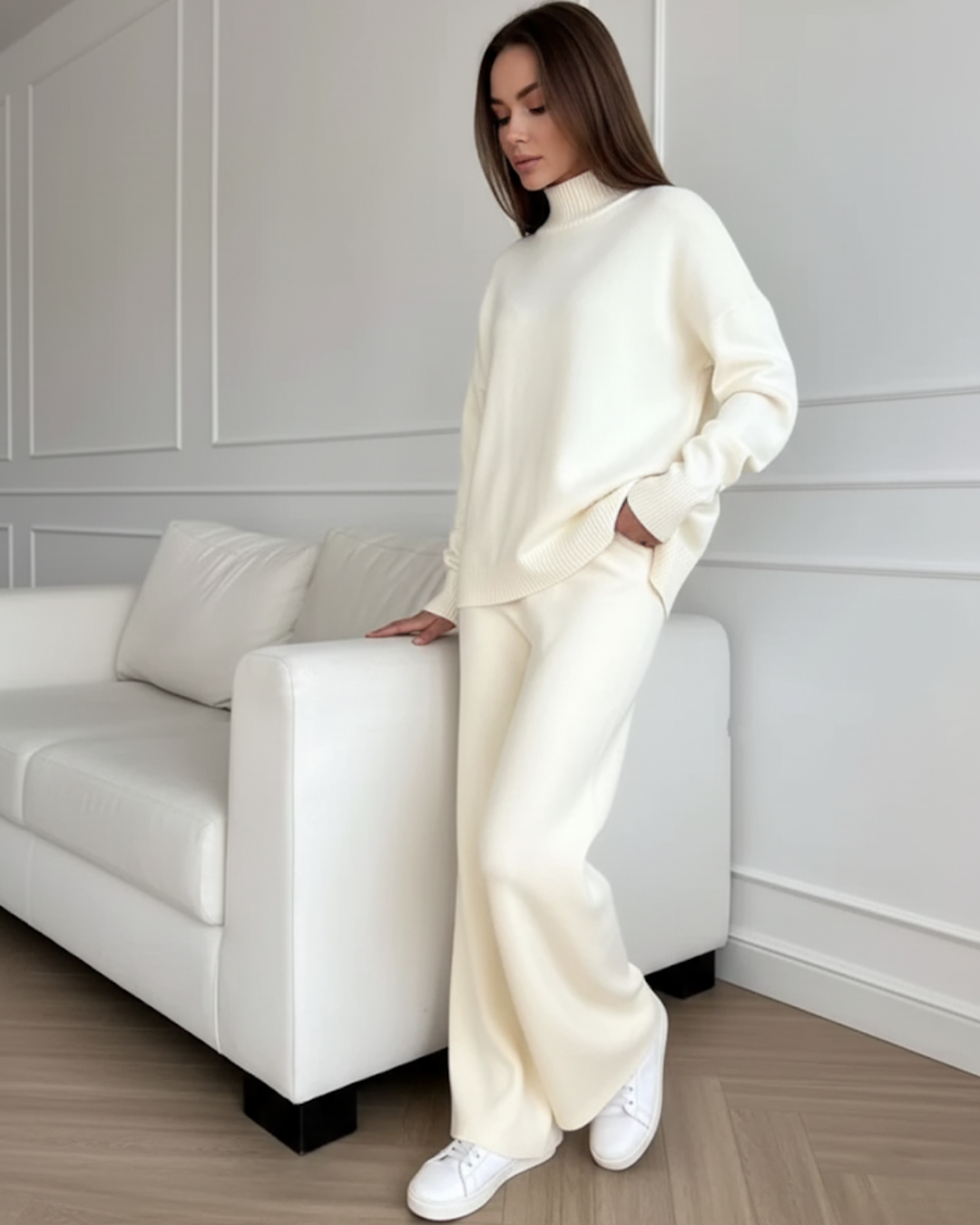 Conjunto desportivo feminino de manga comprida e gola alta