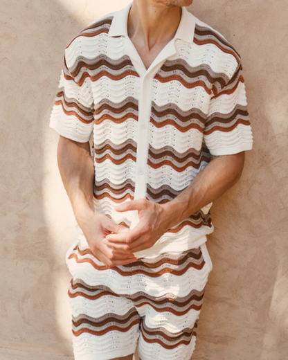 Conjunto às riscas em croché para homem