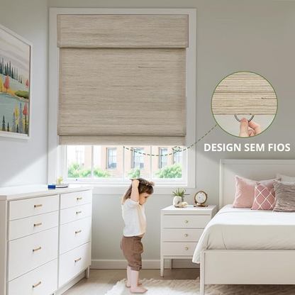 Persianas Romanas Sem Fios e Sem Ferramentas em Linho e Bambu  (Dimensões 254 cm de comprimento x 254 cm de largura)