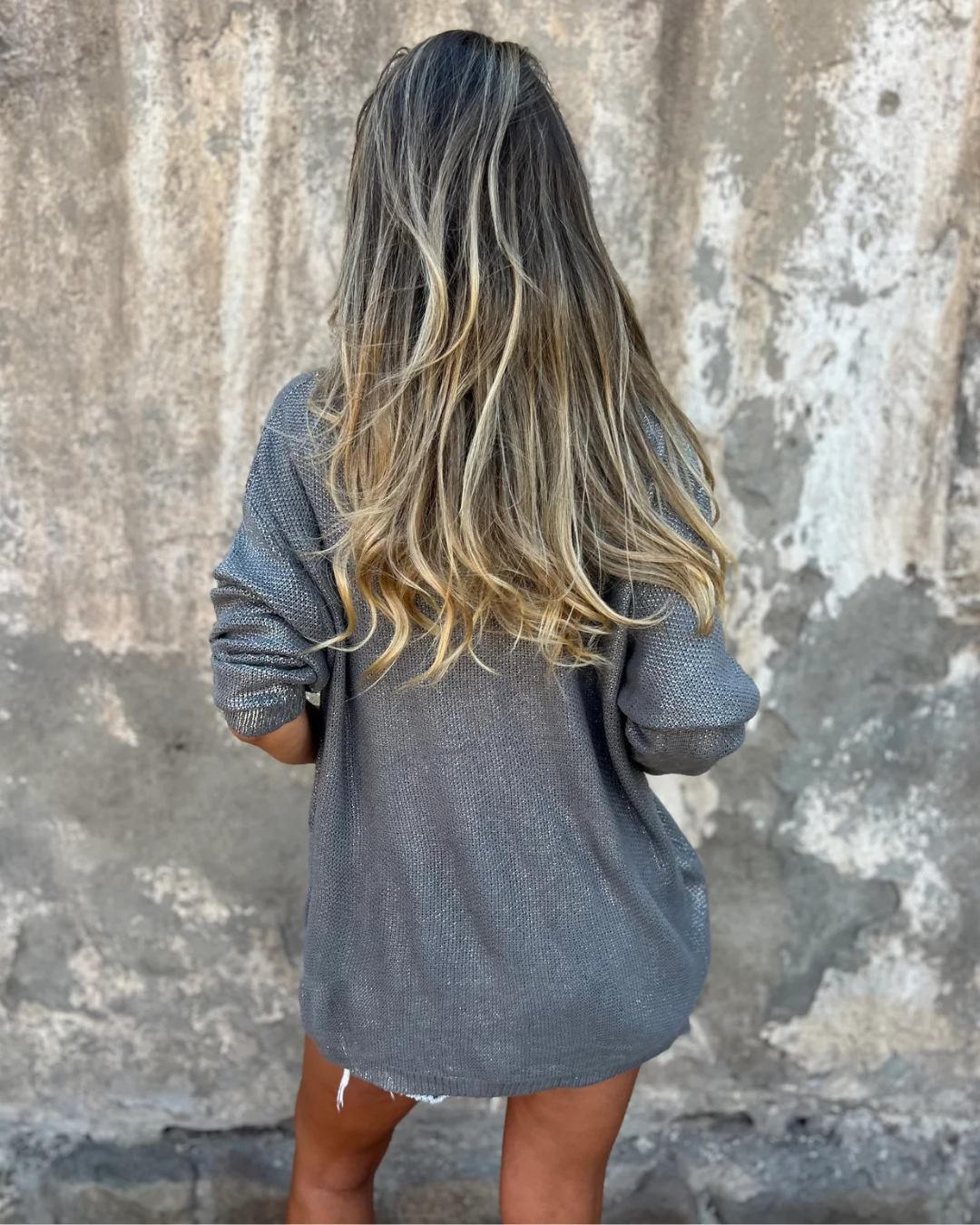 Camisola de Malha Brilhante com Decote em V para Mulher