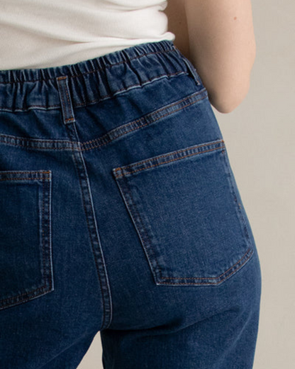 Calças de Cintura Elástica e Bainha Enrolada Mom Fit para Mulher