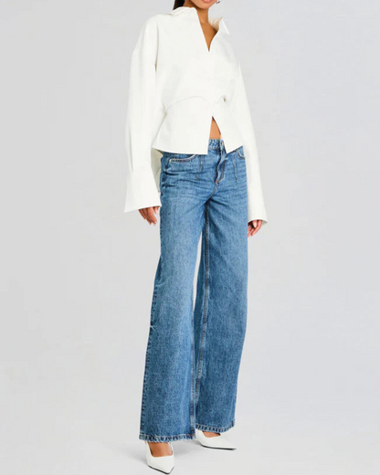 Blusa de Manga Comprida com Design Estruturado e Corte Moderno