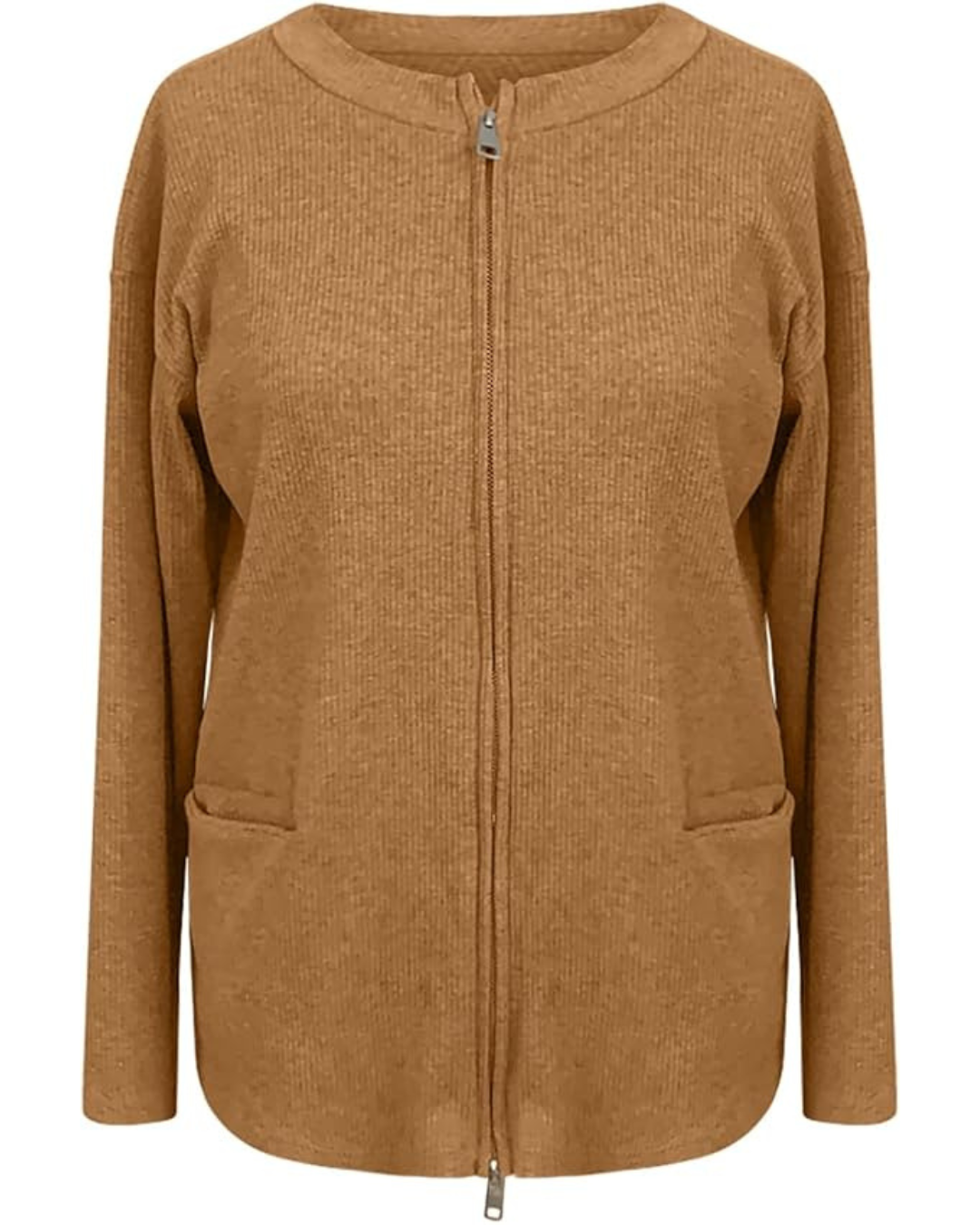 Casaco Curto de Malha Grossa para Mulher com Fecho de Correr e Corte Descontraído