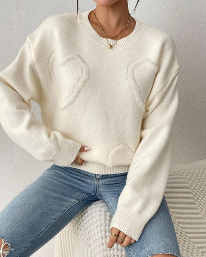 Camisola de Gola Redonda com Ombros Descaídos em Design Clássico de Coração