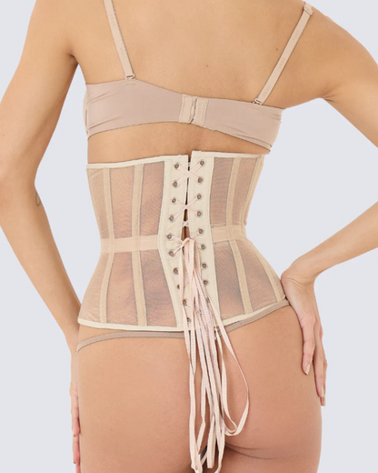 Corset de Malha Transparente com Armação Estruturada e Ajuste Modelador