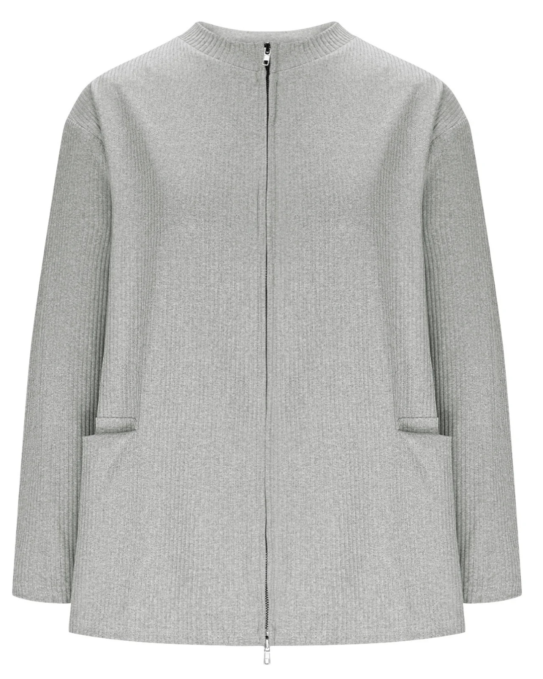 Casaco de malha com fecho e gola redonda