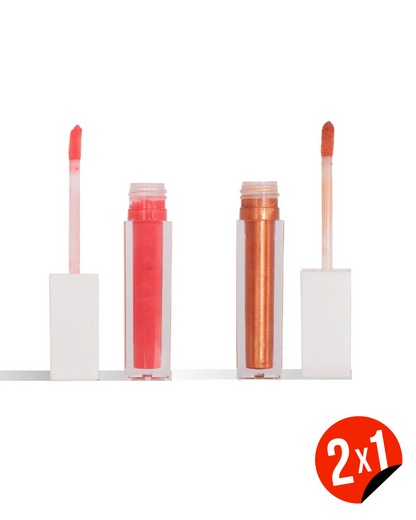 Brilho Labial em Tons de Coral e Bronze, Acabamento Luminoso e Efeito Volumizador (OFERTA 2X1)