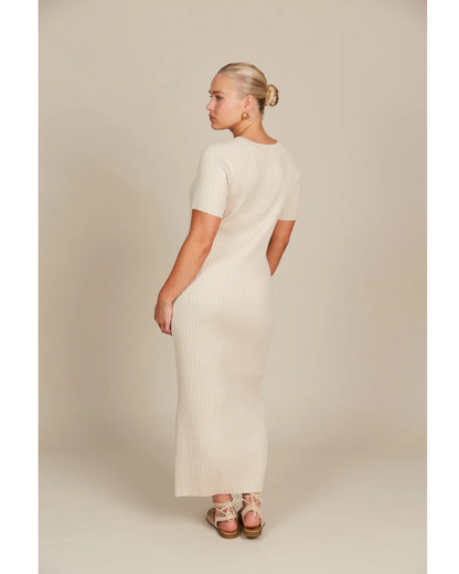 Vestido Comprido de Manga Curta com Canelado para Mulher