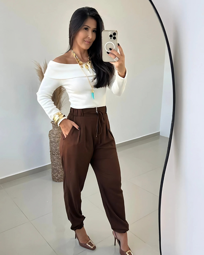 Calças Jogger de Bombazina com Cintura Elástica para Mulher