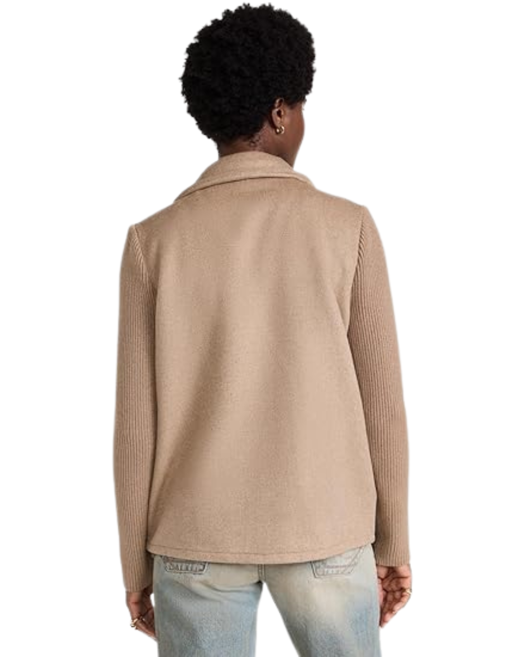 Casaco Casual de Mulher com Lapela, Botões e Mangas Combinadas, com Bolsos Laterais