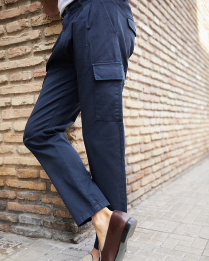 Calças Cargo de Linho de Algodão para Homem