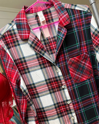 Pijama Xadrez de Natal com Camisa de Manga Comprida e Calças