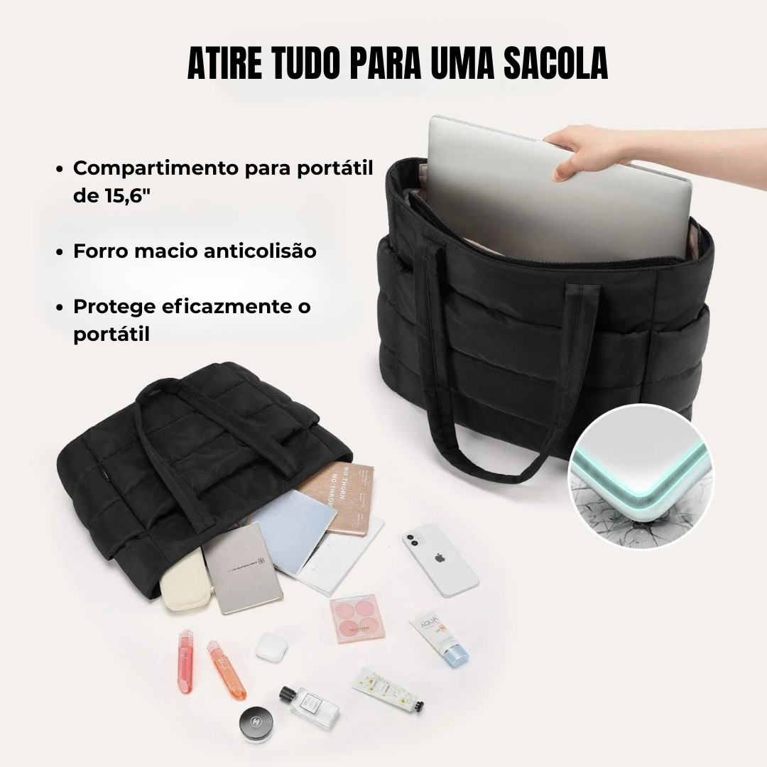 Bolsa Grande acolchoada com pegas longas e design minimalista