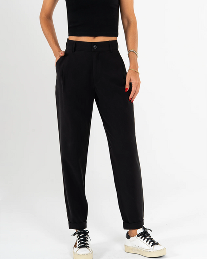 Calças de cintura alta e corte reto para mulher