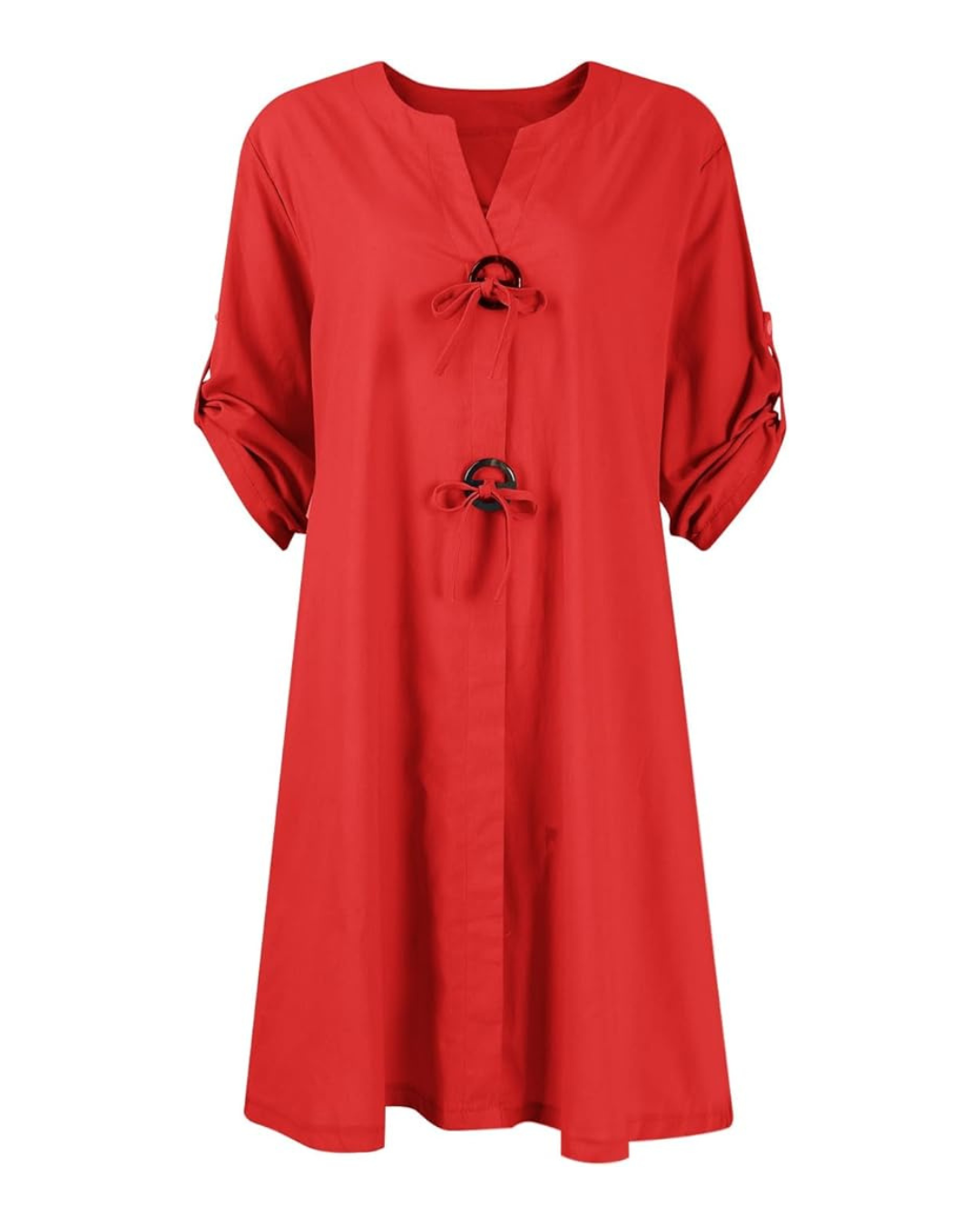 Vestido de linho com mangas compridas e botões elegantes