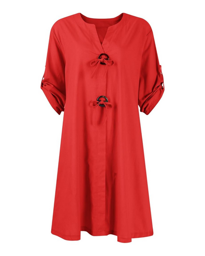 Vestido de linho com mangas compridas e botões elegantes