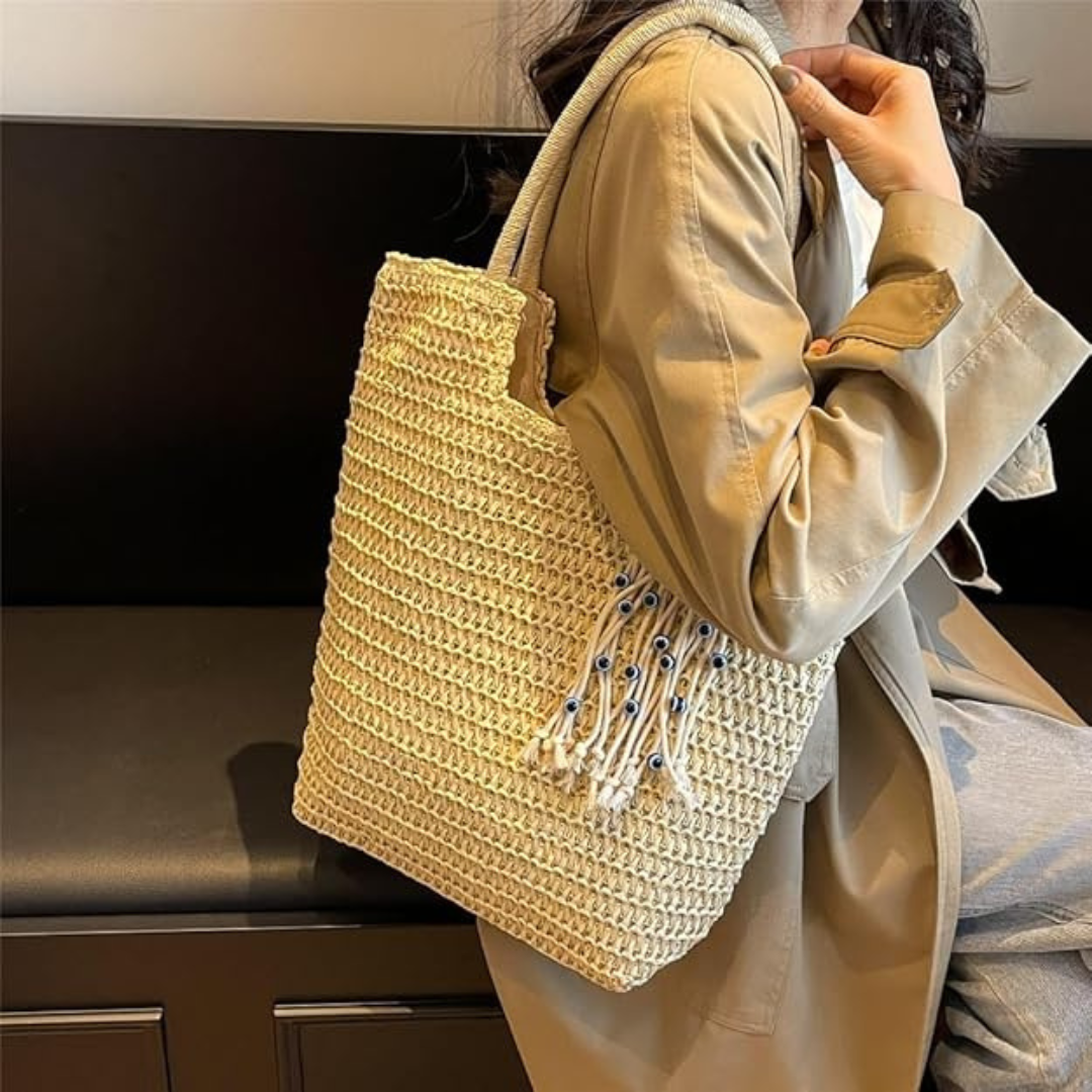 Saco de palha grande para mulher com pega dupla
