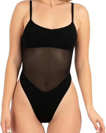 Fato de banho de uma só peça com transparência