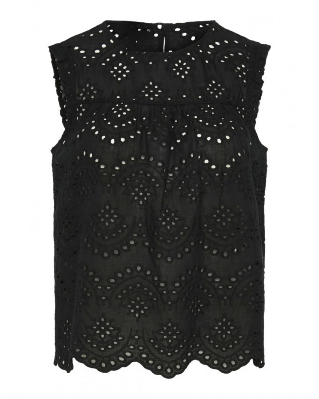 Blusa Bordada com Design Aberto e Pormenor de Folhos para Mulher