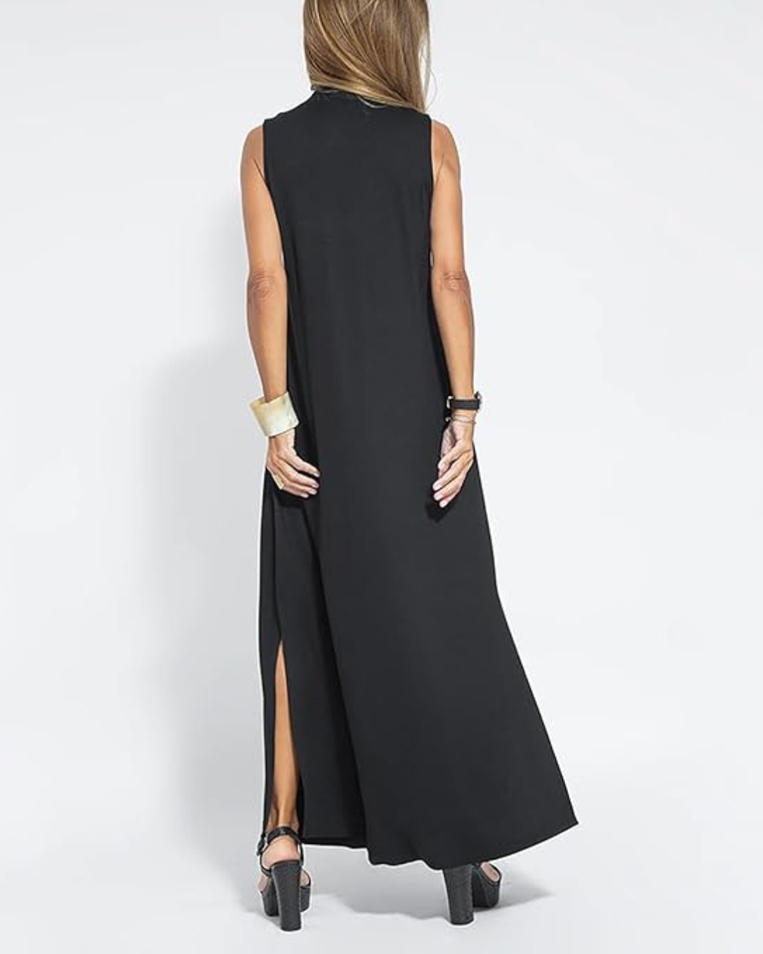 Vestido comprido elegante sem mangas para mulher