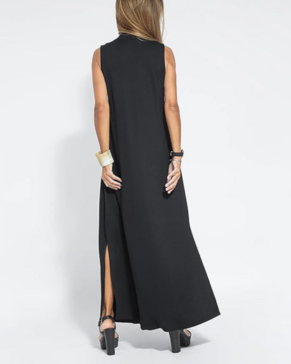 Vestido comprido elegante sem mangas para mulher