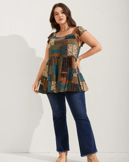 Camiseta sem mangas com camadas e estampa floral colagem