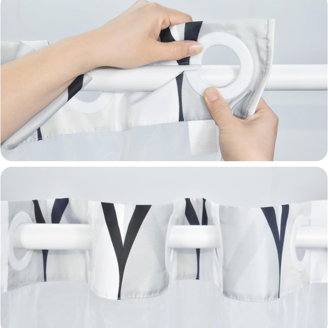 Cortina de Duche Sem Gancho com Janela de Rede Translúcida (Dimensões 188 cm de comprimento x 181 cm de largura)