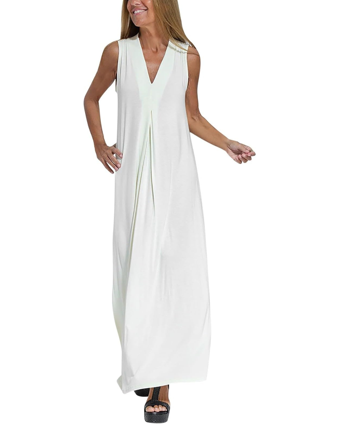 Vestido comprido elegante sem mangas para mulher