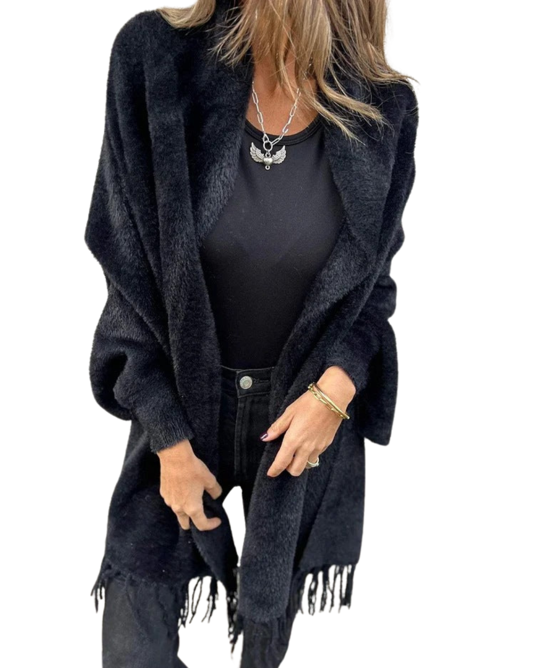 Casaco Casual para Mulher com Borlas e Mangas Compridas