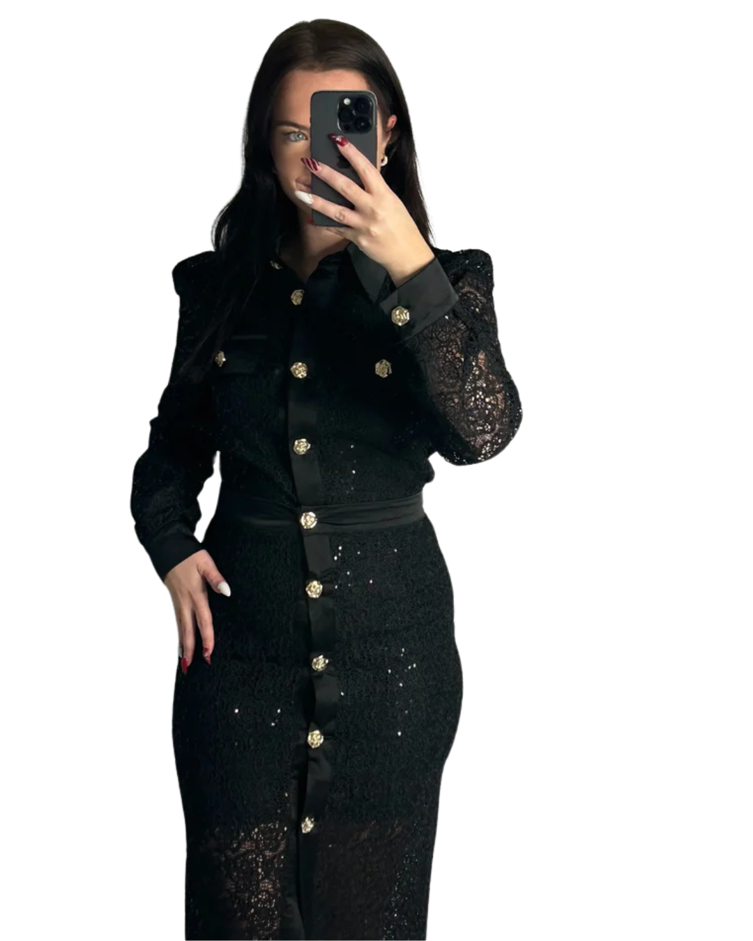 Fato de Mulher na Moda com Lantejoulas, Renda e Lapela Elegante