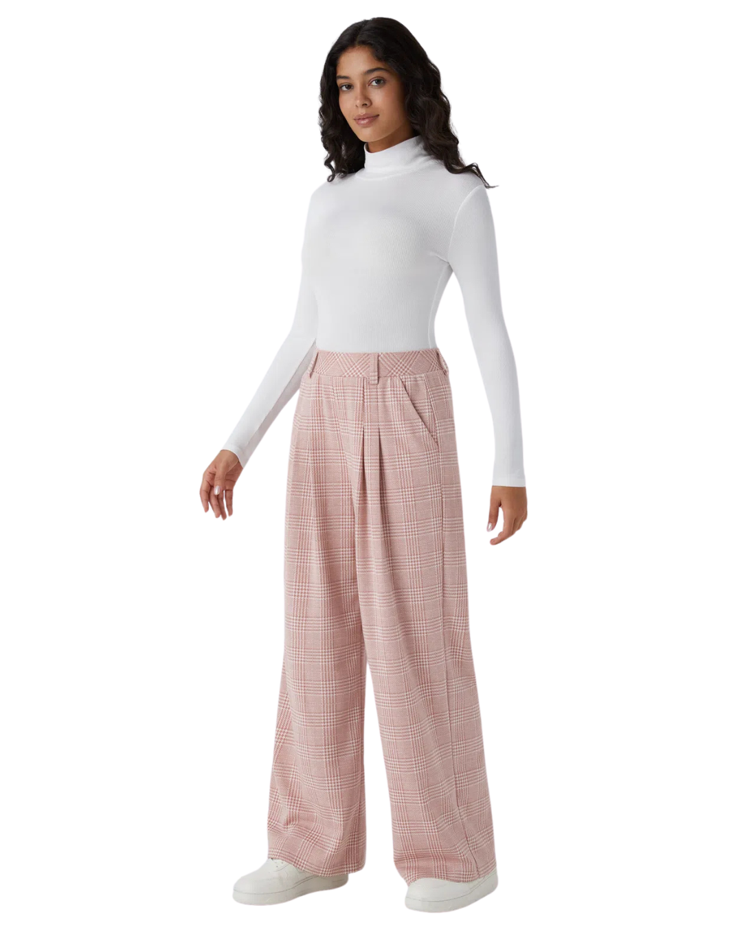 Calças Casuais de Cintura Alta com Bolsos Laterais para Mulher