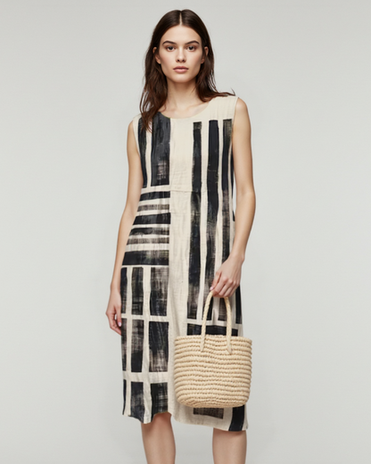 Vestido casual de algodão e linho para mulher