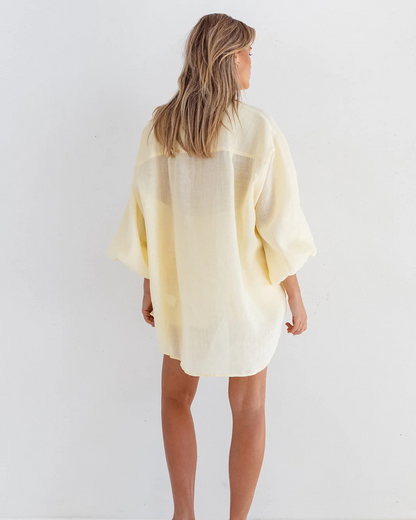 Camisa de Linho de Tamanho Grande para Mulher com Design Casual e Mangas Bufantes