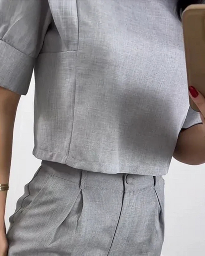 Conjunto de camisa e calças de duas peças com cintura ajustável para mulher