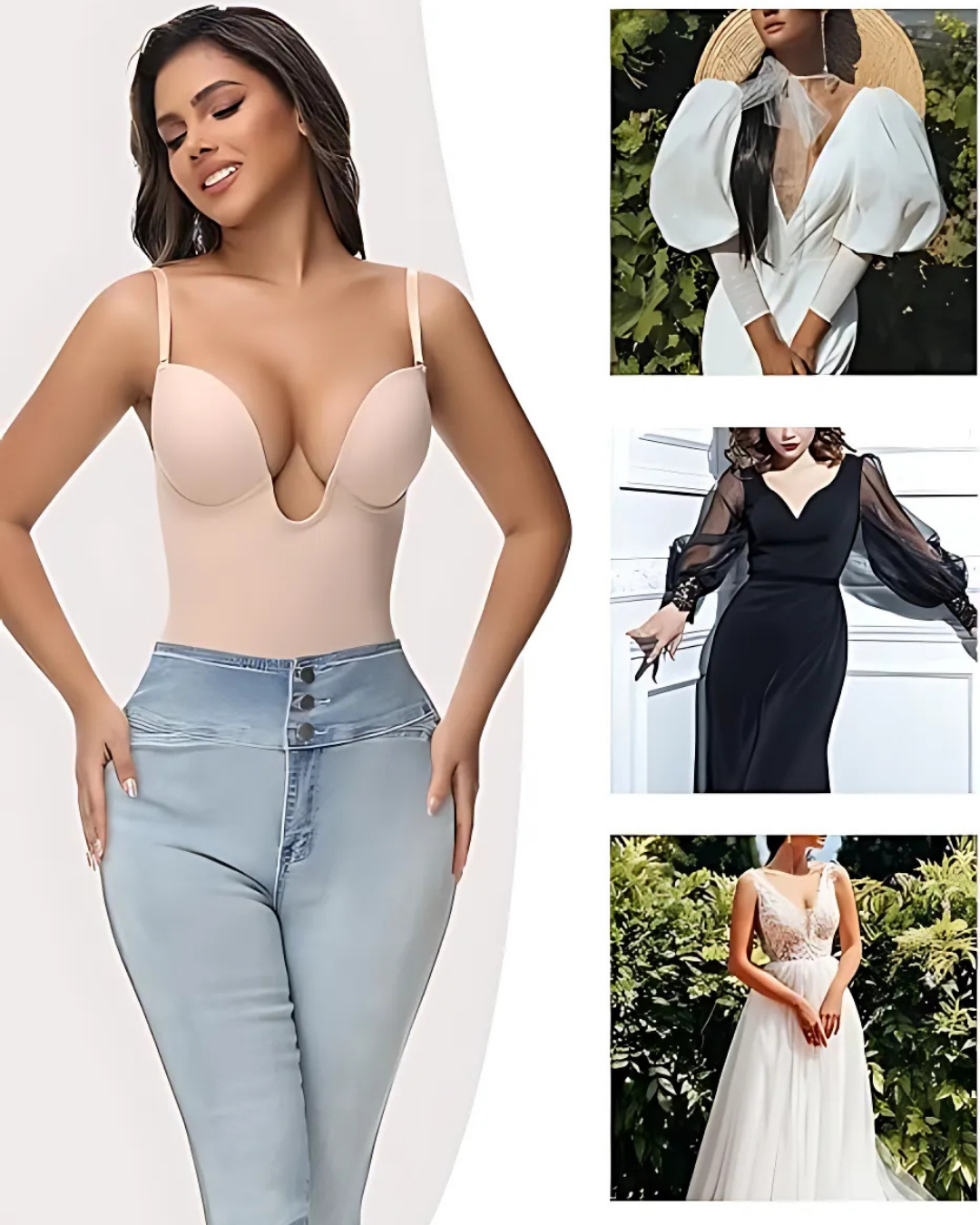 Modelador de Corpo Inteiro Invisível com Decote em U